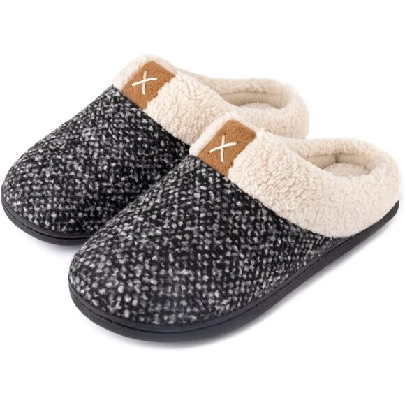 Women  Grey Indoor Bedroom Slipper With Memory Foam Wool Like House Shoe - Picture 1 of 6